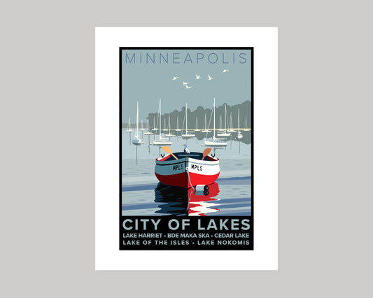 Minneapolis Minneapolis City of Lakes Row Boat || Minnesota Landmark Art Print