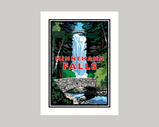 Minnehaha Falls with Stone Bridge || Minnesota Landmark Art Print