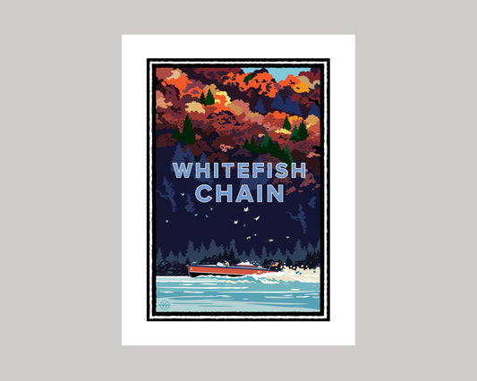 Whitefish Chain Autumn Boat Ride || Minnesota Landmark Art Print